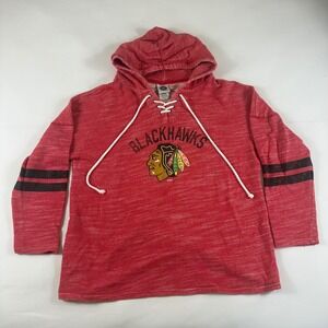 Chicago Blackhawks 2XL Hooded Pullover Sweatshirt Red Heathered Lace Up Size